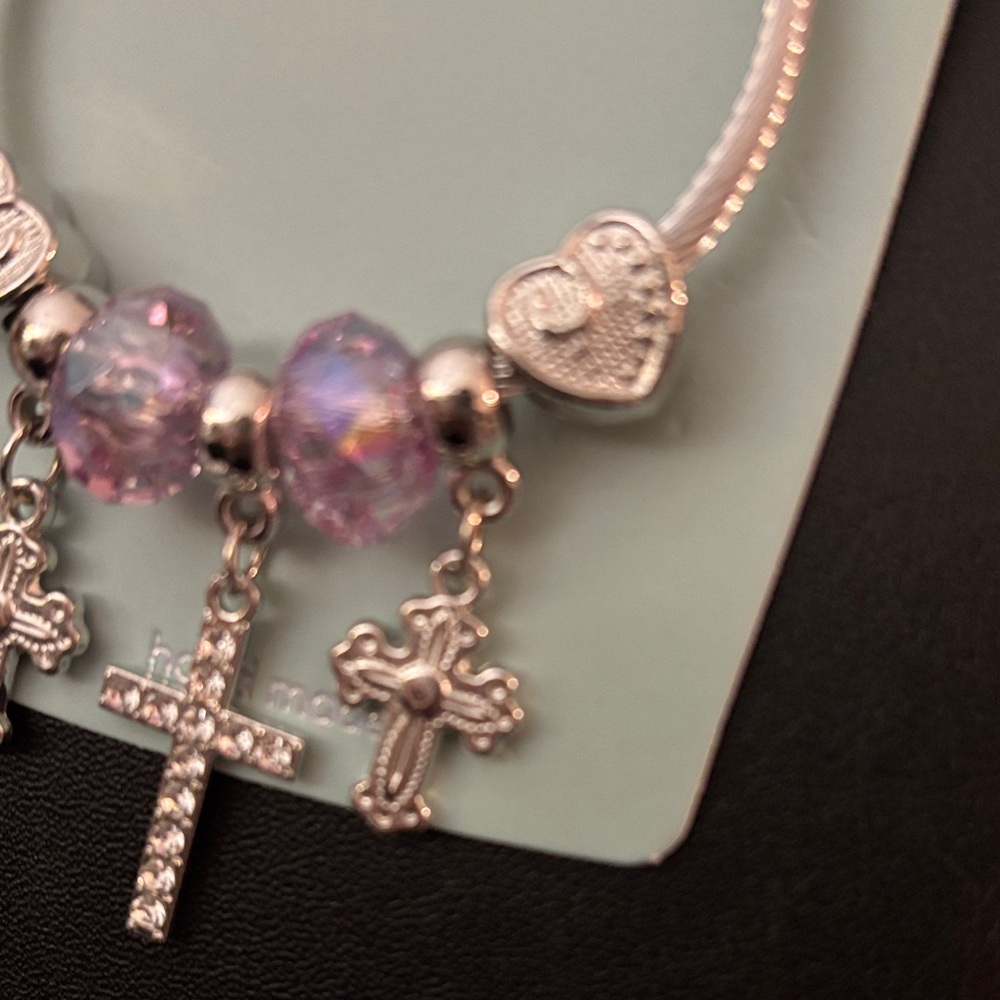 Mint Bracelet with Silver and Purple Charms - Picture 3 of 5